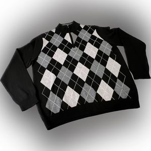 Nordstrom Men’s Wool Black & Gray Wool Argyle Sweater Pull-over